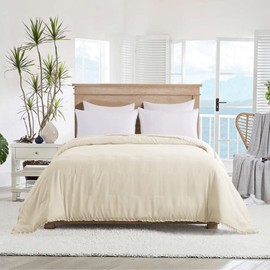 Eclectic Ruffled Edge Down Alternative Ivory/Cream Color Soft Blankets Size Twin | Luxurious Stylish Look Plain Weave Ultra Plush Extra Warm Cozy Lightweight Bedcover Aesthetic Machine Washable