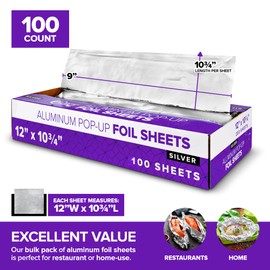 Pre-cut Deli Aluminum Foil Sheets,100 Count 12x10” Heavy Duty Pop Up Foil Sheets for Restaurants, Disposable Foil Sheets for Food, Tin Foil Sheets for Burrito, Hot Dogs, or Sandwich