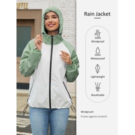 PITINAN Womens Rain Jacket with Hood Lightweight Womens Waterproof Rain Jacket Active Outdoor Hooded Raincoat for Women Light Green XL