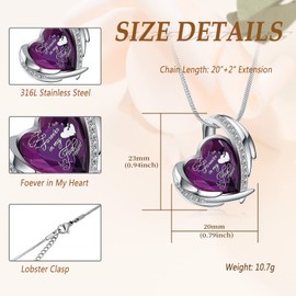 Minicremation Jewellery for Ashes Pendant - Crystal Heart Urn Necklace with Mini Keepsake Urn Memorial Ash Jewellery (Purple-Forever), Stainless Steel