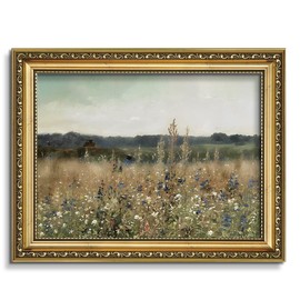 AIMAILON Vintage Canvas Gold Wall Art Framed Decor for Living Room - Bathroom Home Decoration Retro Wall Art Prints Rustic Countryside, Floral Wildflower Artwork Decor Botanical 8"x10"