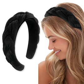 ORGYAML Braided Headbands Velvet Headband for Women Velvet Headband Elastic Criss Cross Hair Bands Hair Band Women's Accessories Black