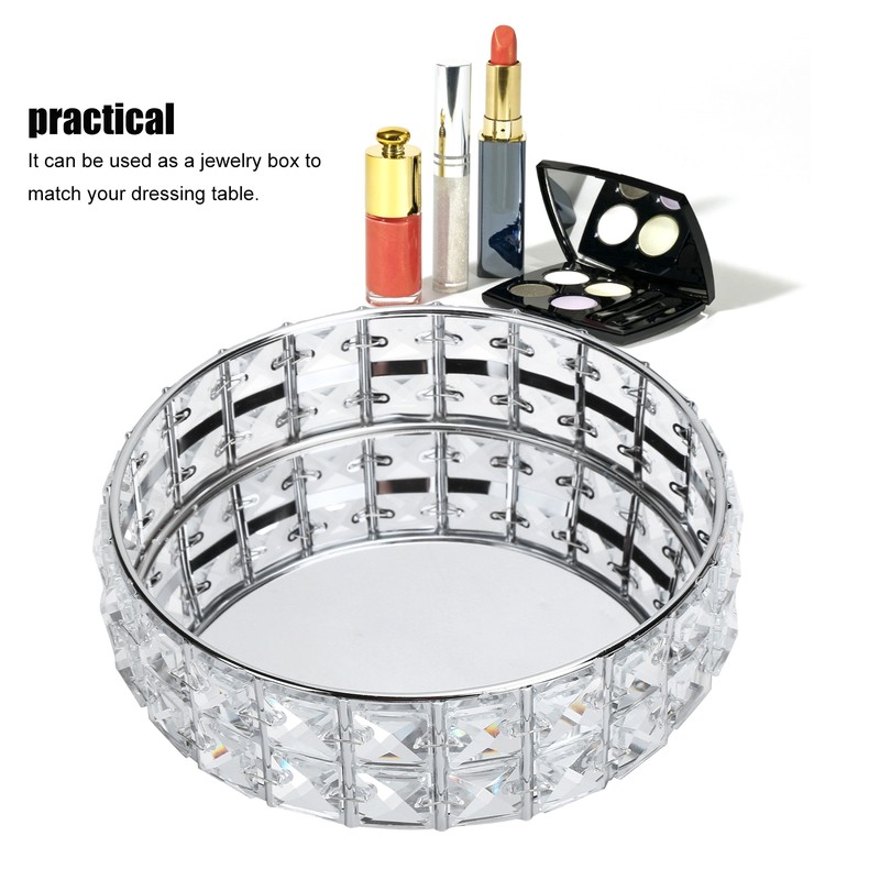 Crystal Tray Round Shape Storage Plate Mirror Base Jewelry Makeup