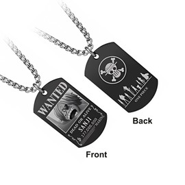 Anime One Piece Wanted Poster Pendant Necklace Stainless Steel Chain Manga Necklaces Dog Tag Jewelry for Men Boyfriends Christmas Gifts