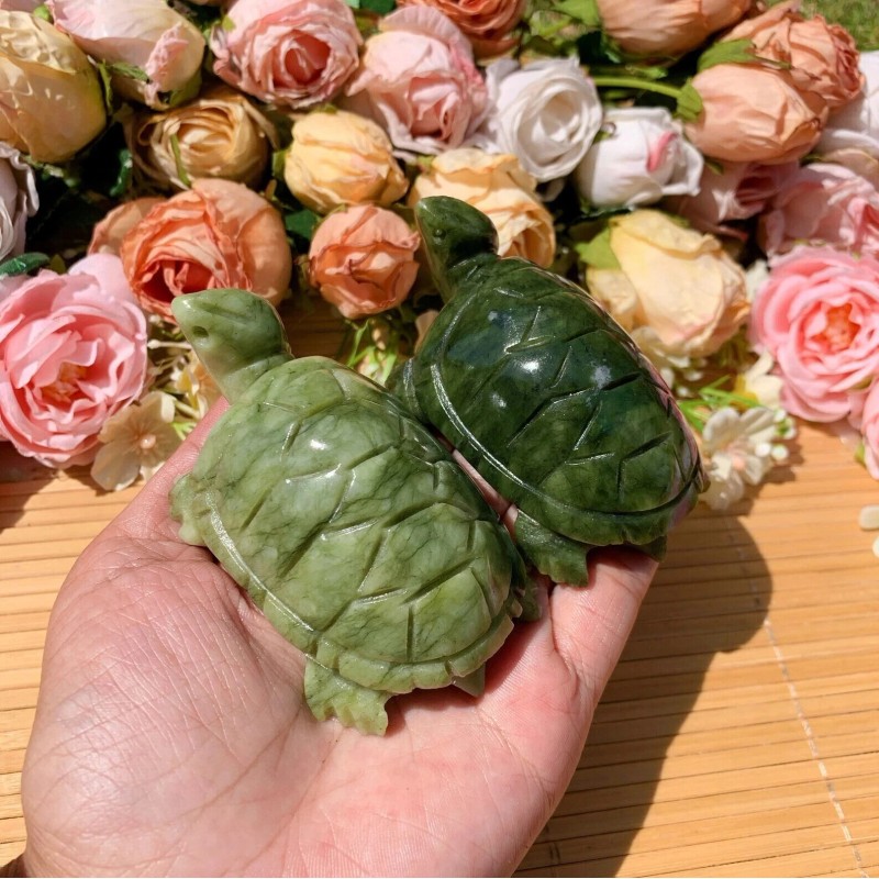 Natural Green Jade Turtle Crystal Carving Healing Gemstone Sculpture 8cm