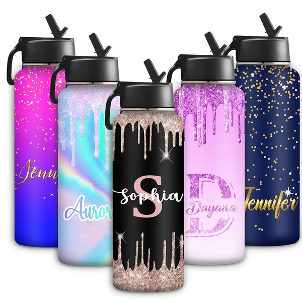 Custom Water Bottle for Kids Customized Initial Water Droplets Water