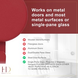 Haute Decor Attract Magnetic Wreath Hanger Hook (Red) - for 2 Metal Doors/Surfaces or 1 Single-Pane Glass Door or Window - Holds up to 10lbs.