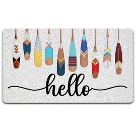 Exqcom Lake Door Mat, Lake Boat Paddle Hello Welcome Doormat for Front Door Indoor Outdoor Porch Entrance Entryway Outside, 17x30 Inches