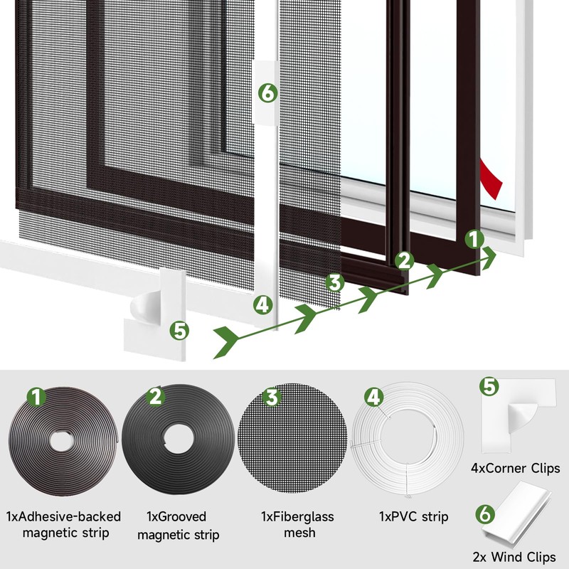HOFUDON Window Screen Adjustable Magnetic Window Screen Replacement Max 43”