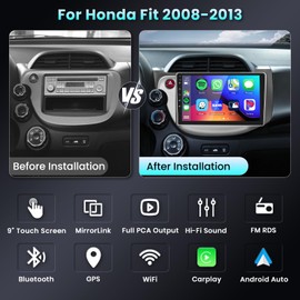 10.1inch HD 2.5D Touch Screen Bluetooth Car Radio for Honda Fit 2008-2013 with CarPlay Android Auto,4 Core Android Stereo Support GPS Navi WiFi HiFi Mirroring AirPlay SWC 1080P Backup Camera