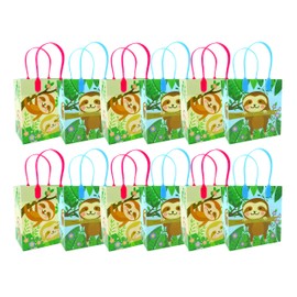 Tiny Mills Sloth Themed Party Favor Bags Treat Bags with Handles, Sloth Candy Bags for Birthday Party Goodie Bags, Party Supply Decoration, Pack of 12