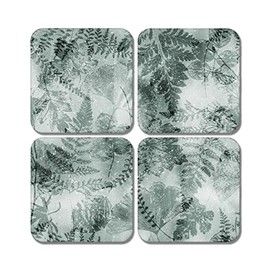 4 x Square Sage Green Coasters - Art Ink Watercolour Leaves Jigsaw Gift #78327