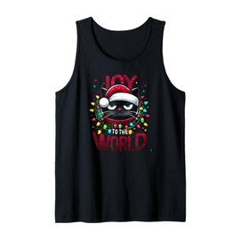 Funny Christmas Black Cat Joy to The World Tank Top
