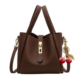 Trendy Bucket Crossbody Bag for Women Designer Handbags women Tote Bag for Women Shoulder bag with Cute Cherry Bag pendant (Coffee)