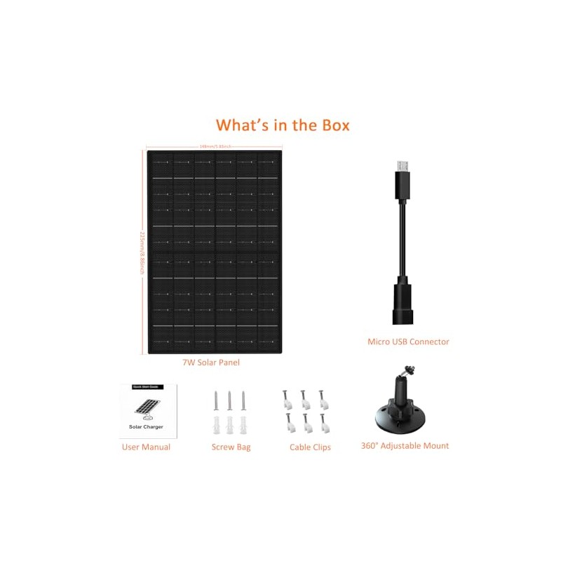 Zivif 7W Solar Charger for Security Cameras - IP65 Waterproof