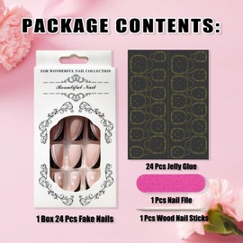 Valentine's Press on Nails Medium Coffin French Tips Fake Nails with Glue French Tips Heart Design Full Cover False Nails Valentine's Day Nails Stick on Nails for Women and Girls