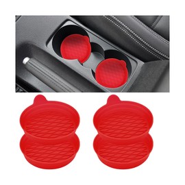 HZEL 4PCS Car Cup Holder Coasters, Silicone Non-Slip Recessed Vehicle Drink Cup Mat, Soft Wave Pattern Automotive Interior Insert Coaster Decor Accessories, Universal for SUV, Sedan, Truck (Red)