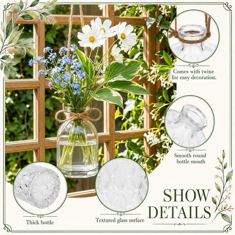 Romooa 6 Pcs Hanging Planters Glass Vases Transparent Glass Terrariums