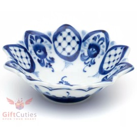 Gzhel Porcelain pin tray floral bone dish jem or caviar plate handmade Гжель