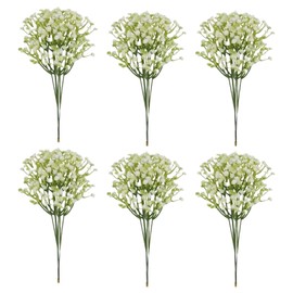 6Pcs Artificial Flowers,White Faux Fake Flower Bouquet Decoration,DIY Small Dried Centerpiece,Home Easter Realistic Plants Vase Artificiale Bouquets Wreath,for Gypsophila Wedding Crafting Decorations