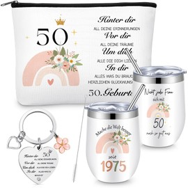 Hestya 50th Birthday Gifts for Women Including Water Cup Cosmetic Bag and Keyring 50 Years Birthday Gift Set Gift Ideas for Women Wife Mom Grandma Girlfriend, White, Fashion