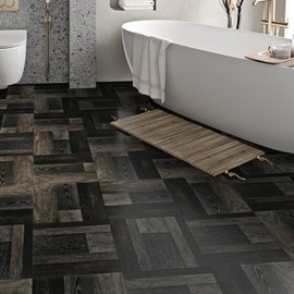 Livelynine Retro Black Peel and Stick Floor Tile 12x12 4-Tiles Luxury Vinyl Plank Flooring Waterproof Kitchen Floor Tiles Self Adhesive Laminate Square Vinyl Sheet Flooring PVC Natural Black Walnut