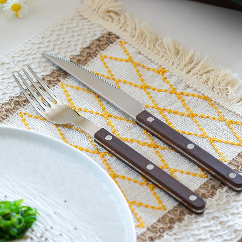 Rivet ABS Faux Wood Handle Silverware Set - 6-Piece Stainless