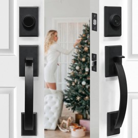 GUA OYH Door Handle Sets Double Front Door Handle Set with Handle Lever Matte Black Double Door Handleset with Dummy Heavy Duty Front Door Lock Set Double Door Handles for Front Door or Office Door