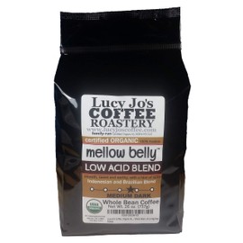Lucy Jo's Coffee, Organic Mellow Belly Low Acid Blend, Medium Dark Roast, Whole Bean, 11 oz (26 OZ)