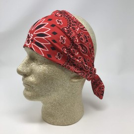 Danbando Knotted Headband Face Mask Neck Gaiter Bandanna Red Black White Paisley 4 Way Spandex Stretch Sweatband