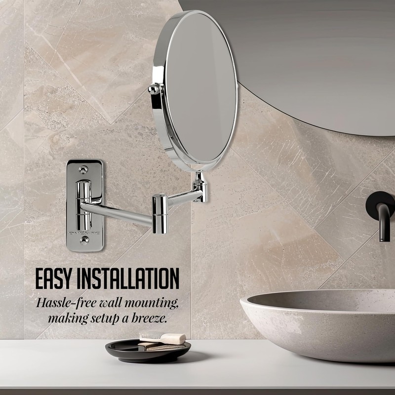 OVENTE 7" Wall Mounted Makeup Mirror with 1X/10X Magnification, Double