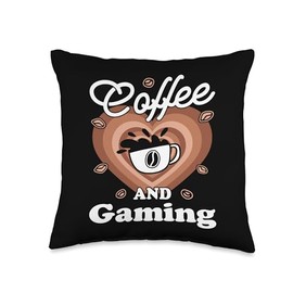 Gaming Designs For Women And Men Coffee and Gaming Throw Pillow, 16x16, Multicolor