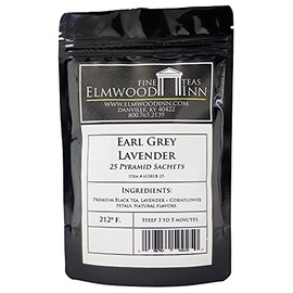 Elmwood Inn Fine Teas, Earl Grey Lavender Black Tea, 25 Pyramid Sachet Tea Bags