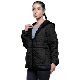 URBAN BUCK Packable Puffer Jacket Women with Hood – 32 Degree Heat Lightweight Travel Winter Plan Puff Foldable Jacket for Women - Ember Black Quilted Water-Resistant & Repellent For Outdoor (L)