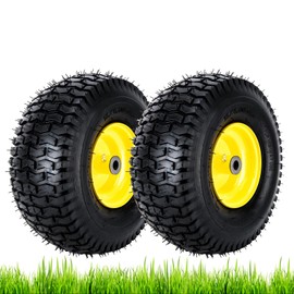 15x6.00-6nhs Lawn Mower Tires, 2 Pack 4 Ply 15x6-6 Tubeless Front Tire with Wheel Assembly for John Deere Riding Mowers, 3" Offset Hub, 3/4" Bushing,700lbs Capacity