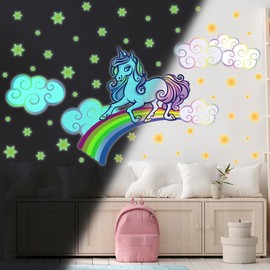 Ambiance Sticker Leuchtender Wandaufkleber für Kinder, fluoreszierend, Einhorn auf Regenbogen – H30 x L40 cm
