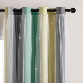 XiDi Yellow Curtains for Bedroom Decor Blackout Curtains for Kids Room Rainbow Curtains for Girls Room Unicorn Wall Decals Grey Curtains Green 34X72 Inch Long 1