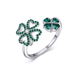 VENACOLY Four Leaf Clover Rings Sterling Silver Open Clover Ring St Patrick Valentines Day Jewellery Gifts For Women