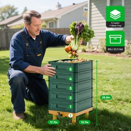 85L Large Worm Composter, 5-Layer Worm Compost Bin for Indoor & Outdoor, Starter Kits for Vermicomposting Starter, Garden Worm Composting Bin for Recycling Food Waste (Green)