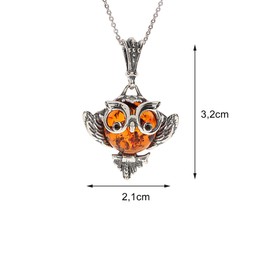 Artisana-Schmuck Amber Owl Pendant (without Chain) 925/000 Sterling Silver, 925/000 sterling silver Baltic Amber, Amber