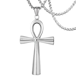 Gothic Cross Necklace for Men Boys Women，Stainless Steel Punk Cross Pendant Necklace,Silver Cross Pendant Chain 22-24 Inches