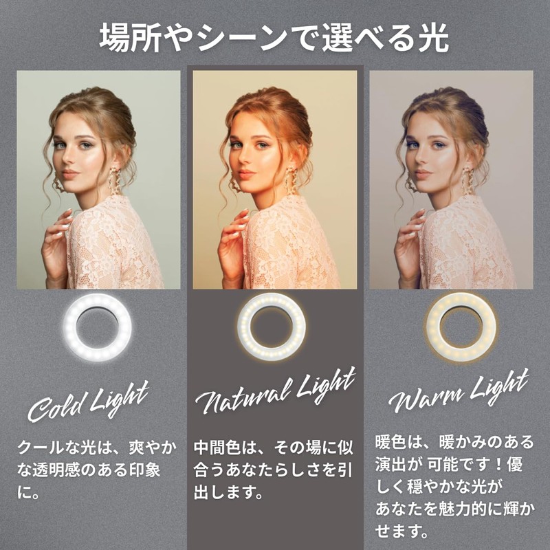 Nanairo Inc. Smartphone Ring Light, Selfie Light, Clip, 3 Color