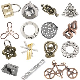 Holzsammlung 15 Pieces Metal Brain Teaser Puzzles, Mind Games Hand Challenge Game IQ Test Toys, Birthday Present Christmas Party Favours Stocking Fillers Puzzle Gifts for Kids Teenage Boys Adults