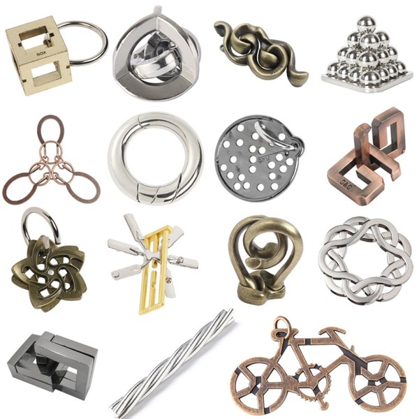 Holzsammlung 15 Pieces Metal Brain Teaser Puzzles, Mind Games Hand