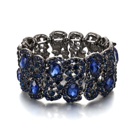 Ever Faith Women's Crystal Teardrop 8 Shaped Knot Elastic Stretch Bracelet Navy Blue