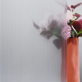 FEOMOS Window Privacy Film, Frosted Reeded Glass Film Decorative Window Decals, 3D Glass Stickers for Window Door Cabinet Non Adhesive 29.5 x 78.7 inches