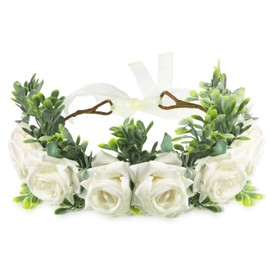 Honoson Dog Wedding Flower Collar Dog Wedding Attire Wreath Bow, for Weddings Flower Ring Pets Cats and Dog, Pet Photo Prop (Medium, White, Elegant)