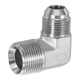 PATIKIL 90-Grad-Rohradapter, 7/8" männlicher 37°-Flare-JIC x 3/4" männlicher BSPT-Verbinder aus Kohlenstoffstahl für Luft, Hydraulikflüssigkeit, Kraftstoff, Wasser, Öl, Silber