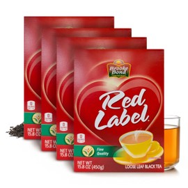 Red Label Tea | Loose Tea | Premium Brooke Bond | Black Tea | Indian Chai | Rich & Refreshing Flavor | Compatible for Chai | 450 Grams (Pack of 4)