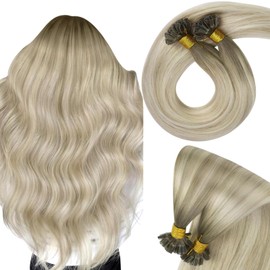 Sunny Hair Blonde U Tip Hair Extensions 22inch Utip Hair Extensions Balayage Ash Blonde Ombre Platinum Blonde K Tip Hair Extensions Stylish U Tip Hair Extensions Invisible U Tip Hair Extensions 50g